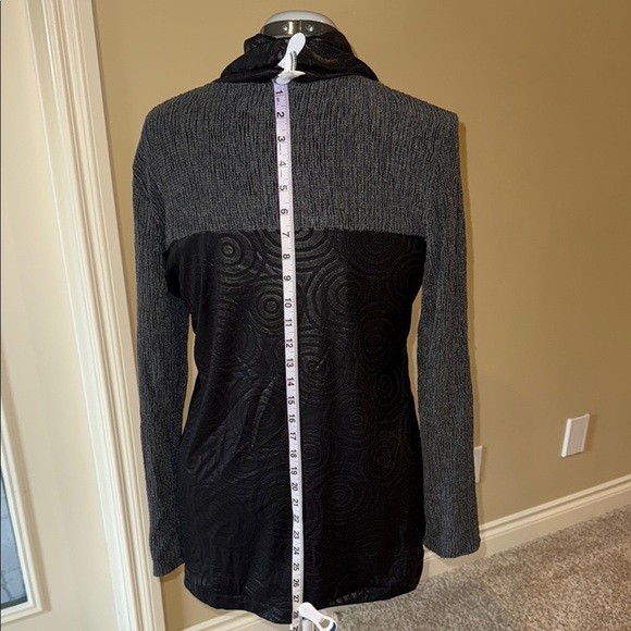 Zoe Sweater Yellow Blue Gray Black Art Wear Cowl Neck Long Women’s Sz L - Picture 4 of 9